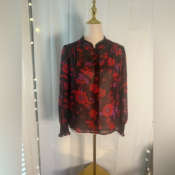 Sanctuary Sheer Floral Blouse Women’s Small Black Red Purple - Picture 8 of 8